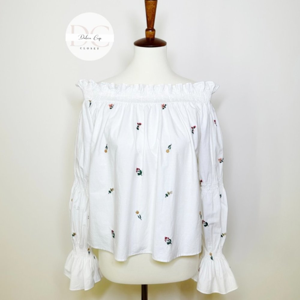 Zara Dolce Floret Off-Shoulder Bubble Sleeves Top Size S
